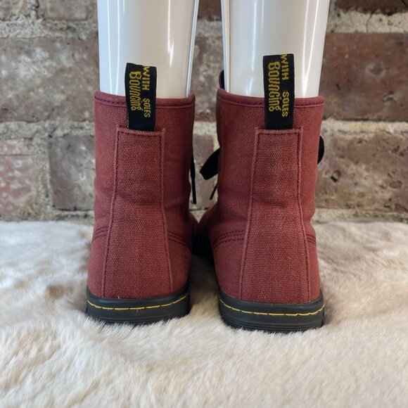 Dr Martens Women Shoreditch Combat Boots High Top Burgundy Fabric Lace Up US 7 - Picture 3 of 8
